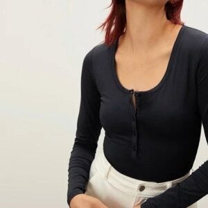 Everlane Henley leotard black long sleeve.